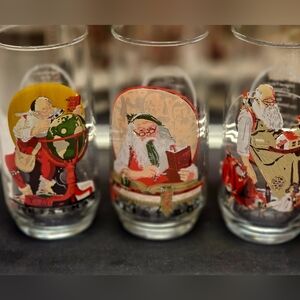 Lot of 3 Vintage Coca Cola Norman Rockwell's Santa Glasses Cups